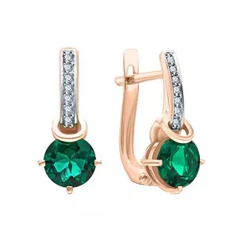 Золотые серьги с бриллиантами природными и изумрудами выращенными