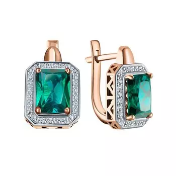 Золотые серьги с бриллиантами природными и изумрудами выращенными