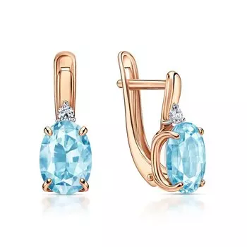 Золотые серьги с бриллиантами природными и топазами природными