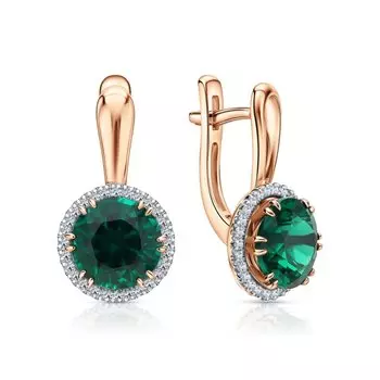 Золотые серьги с бриллиантами природными и изумрудами гидротермальными