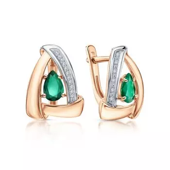 Золотые серьги с бриллиантами природными и изумрудами природными