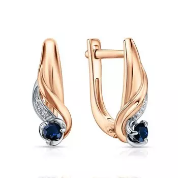 Золотые серьги с бриллиантами природными и сапфирами природными