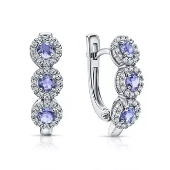 Золотые серьги с бриллиантами природными и танзанитами природными