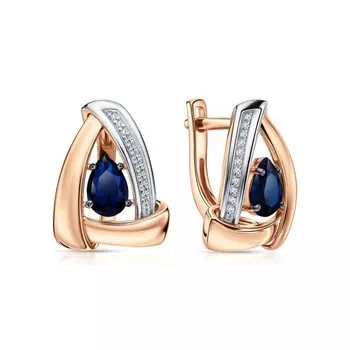 Золотые серьги с бриллиантами природными и сапфирами природными