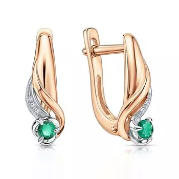 Золотые серьги с бриллиантами природными и изумрудами природными