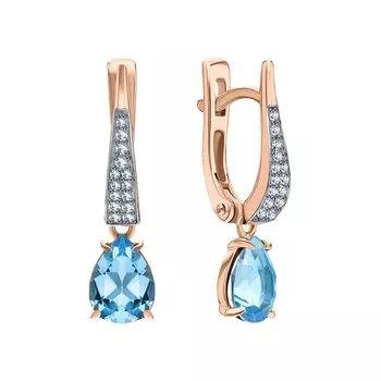 Золотые серьги с бриллиантами природными и топазами природными