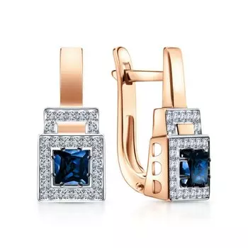 Золотые серьги с бриллиантами природными и сапфирами природными