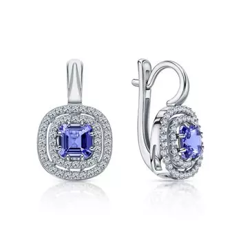 Золотые серьги с бриллиантами природными и танзанитами природными