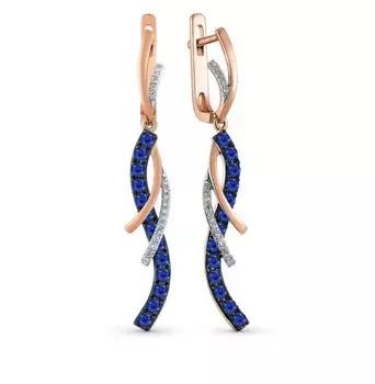 Золотые серьги с бриллиантами природными и сапфирами природными