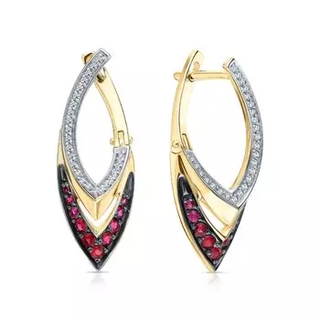 Золотые серьги с бриллиантами природными и рубинами природными