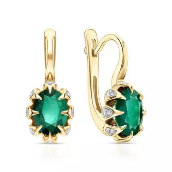 Золотые серьги с бриллиантами природными и изумрудами природными