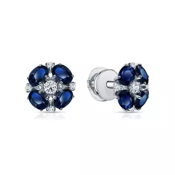 Золотые серьги с бриллиантами природными и сапфирами природными