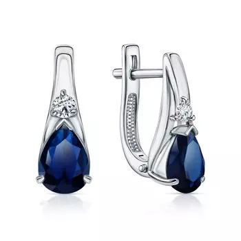 Золотые серьги с бриллиантами природными и сапфирами природными