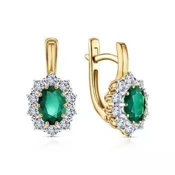 Золотые серьги с бриллиантами природными и изумрудами природными