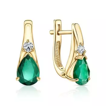 Золотые серьги с бриллиантами природными и изумрудами природными