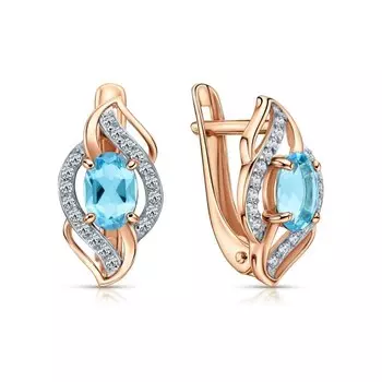 Золотые серьги с бриллиантами природными и топазами природными