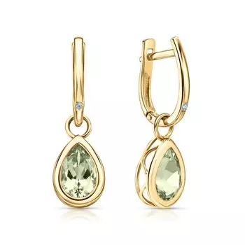 Золотые серьги с бриллиантами природными и празиолит природными