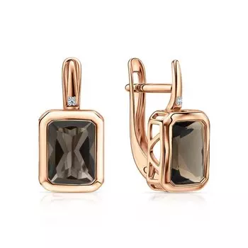 Золотые серьги с бриллиантами природными и кварцами природными