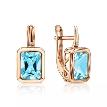 Золотые серьги с бриллиантами природными и топазами природными