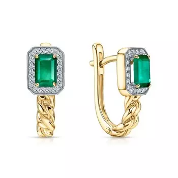 Золотые серьги с бриллиантами природными и изумрудами природными
