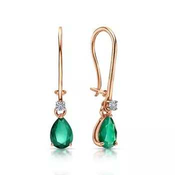 Золотые серьги с бриллиантами природными и изумрудами выращенными