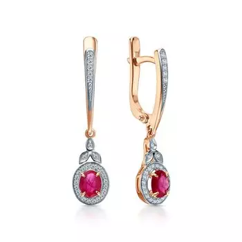 Золотые серьги с бриллиантами природными и рубинами природными