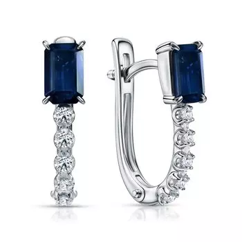 Золотые серьги с бриллиантами природными и сапфирами природными