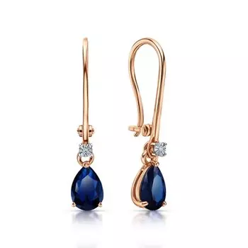 Золотые серьги с бриллиантами природными и сапфирами выращенными