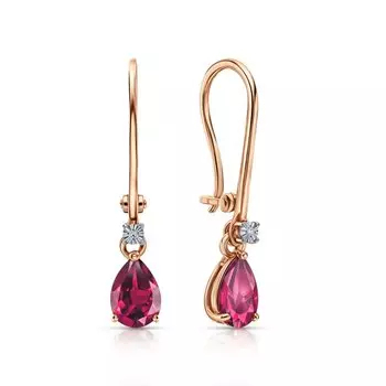 Золотые серьги с бриллиантами природными и рубинами выращенными