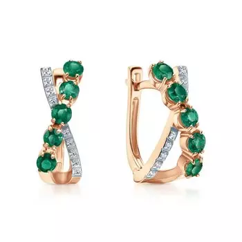 Золотые серьги с бриллиантами природными и изумрудами природными