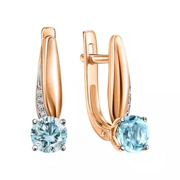 Золотые серьги с бриллиантами природными и топазами природными