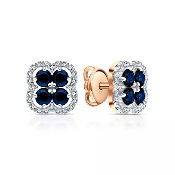 Золотые серьги с бриллиантами природными и сапфирами природными