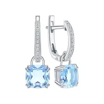 Золотые серьги с бриллиантами природными и топазами природными