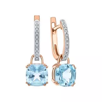 Золотые серьги с бриллиантами природными и топазами природными