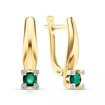 Золотые серьги с бриллиантами природными и изумрудами природными