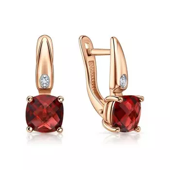 Золотые серьги с бриллиантами природными и гранатами природными