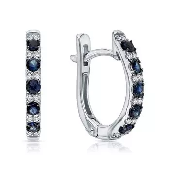 Золотые серьги с бриллиантами природными и сапфирами природными