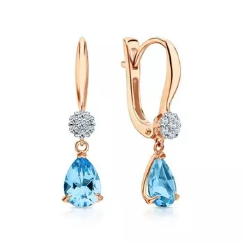 Золотые серьги с бриллиантами природными и топазами природными