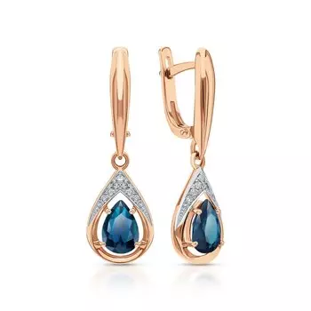 Золотые серьги с бриллиантами природными и топазами природными