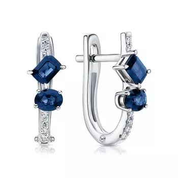 Золотые серьги с бриллиантами природными и сапфирами природными