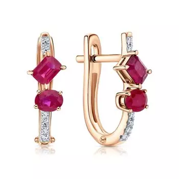 Золотые серьги с бриллиантами природными и рубинами природными