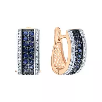 Золотые серьги с бриллиантами природными и сапфирами природными