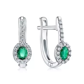 Золотые серьги с бриллиантами природными и изумрудами природными