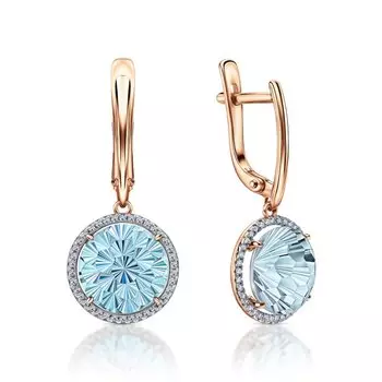 Золотые серьги с бриллиантами природными и топазами природными