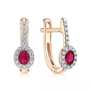 Золотые серьги с бриллиантами природными и рубинами природными