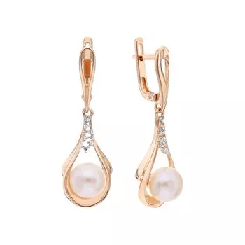 Золотые серьги с бриллиантами природными и жемчугами природными культивированными