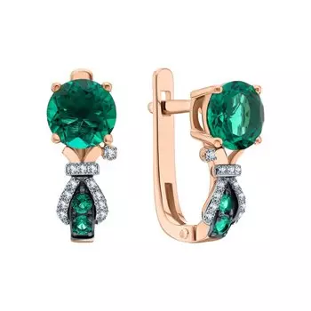 Золотые серьги с бриллиантами природными и изумрудами выращенными