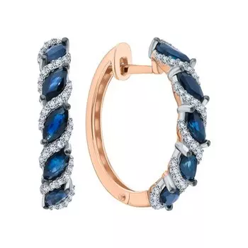 Золотые серьги с бриллиантами природными и сапфирами природными