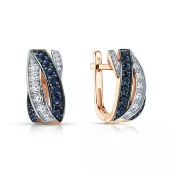 Золотые серьги с бриллиантами природными и сапфирами природными