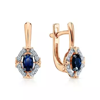 Золотые серьги с бриллиантами природными и сапфирами природными